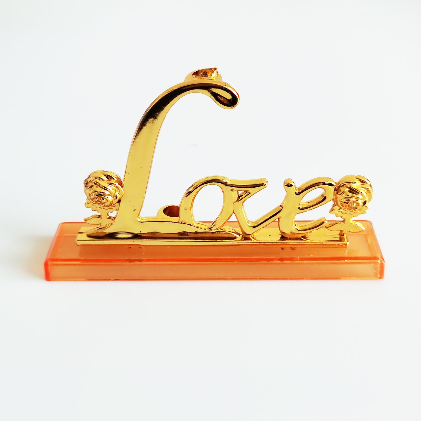 Goldene Blume in Geschenkbox und Love Schild