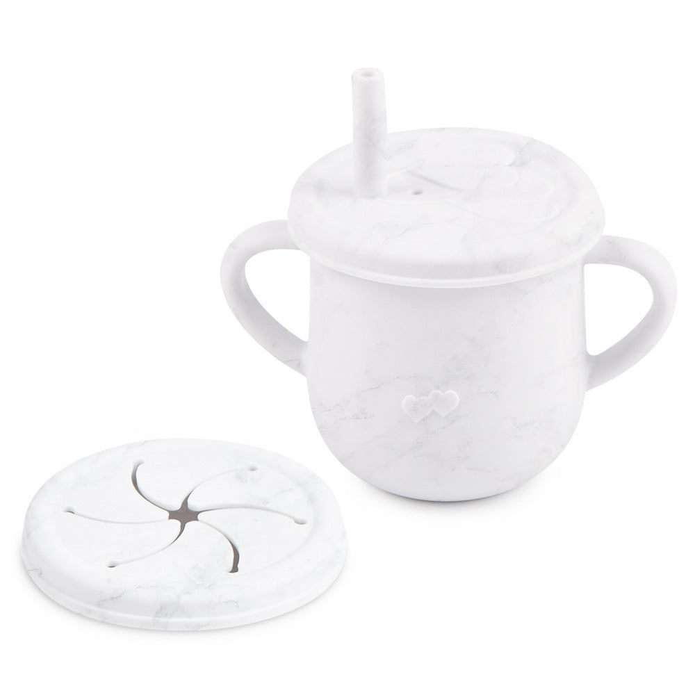 Snack- und Trinkbecher mit zwei verschiedenen Aufsätzen