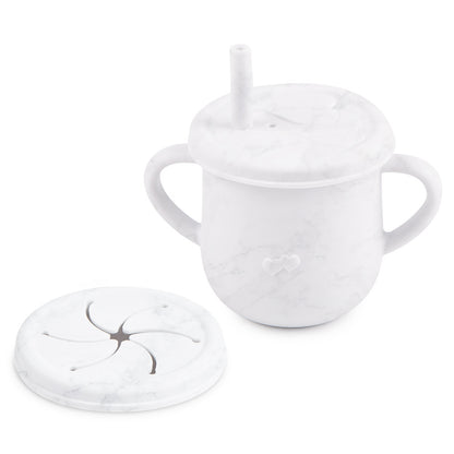 Snack- und Trinkbecher mit zwei verschiedenen Aufsätzen