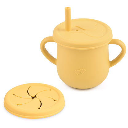 Snack- und Trinkbecher mit zwei verschiedenen Aufsätzen